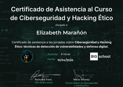 Certificado de Asistencia al Curso de Ciberseguridad y Hacking Ético